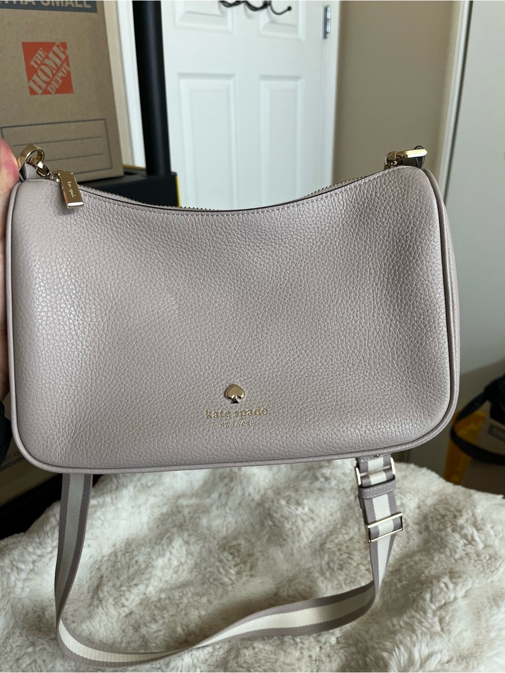 Kate Spade Pebbled Leather Shoulder Bag Grey with Gold Hardware EUC - Picture 11 of 14